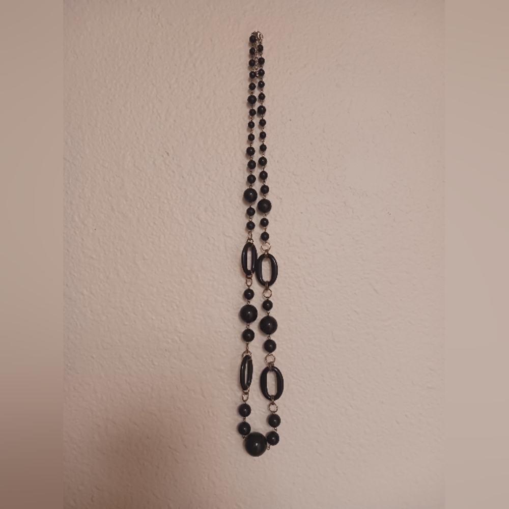 Vintage Retro Acrylic Black Beaded Necklace